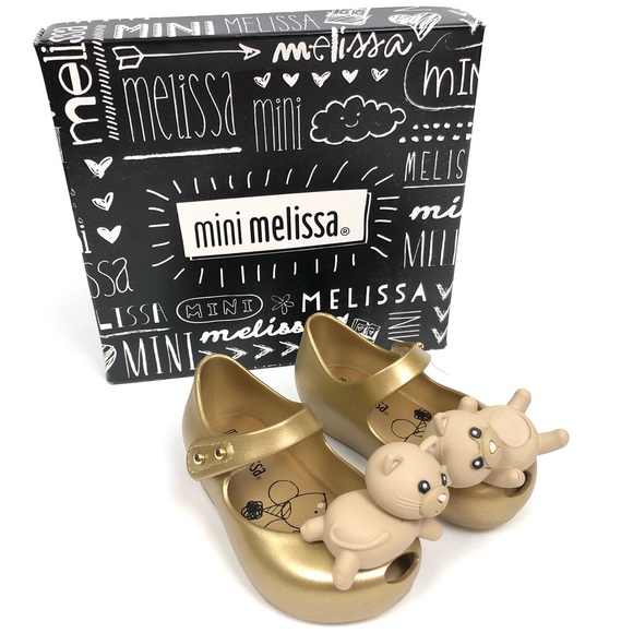 Mini Melissa Ultragirl Gold Ballet Flats Cat Shoes - Picture 8 of 8